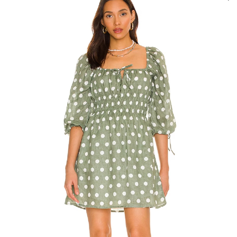 Faithfull the Brand Olive Green Polka Dot Mini Dress